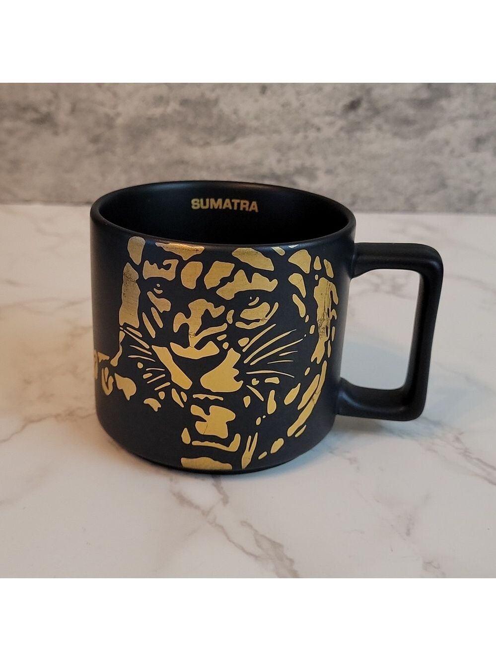 2016 Starbucks Coffee Company Ceramic Mug Black with Gold Sumatra Tiger 14 FL OZ